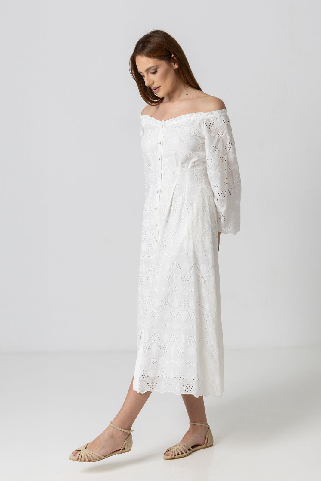 Load image into Gallery viewer, Dusty pink midi dress with cut-out shoulders