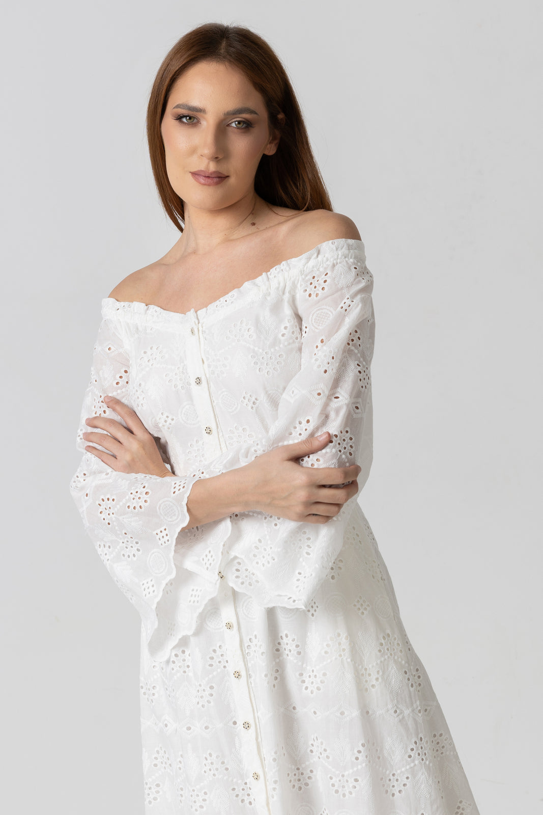 Load image into Gallery viewer, Dusty pink midi dress with cut-out shoulders