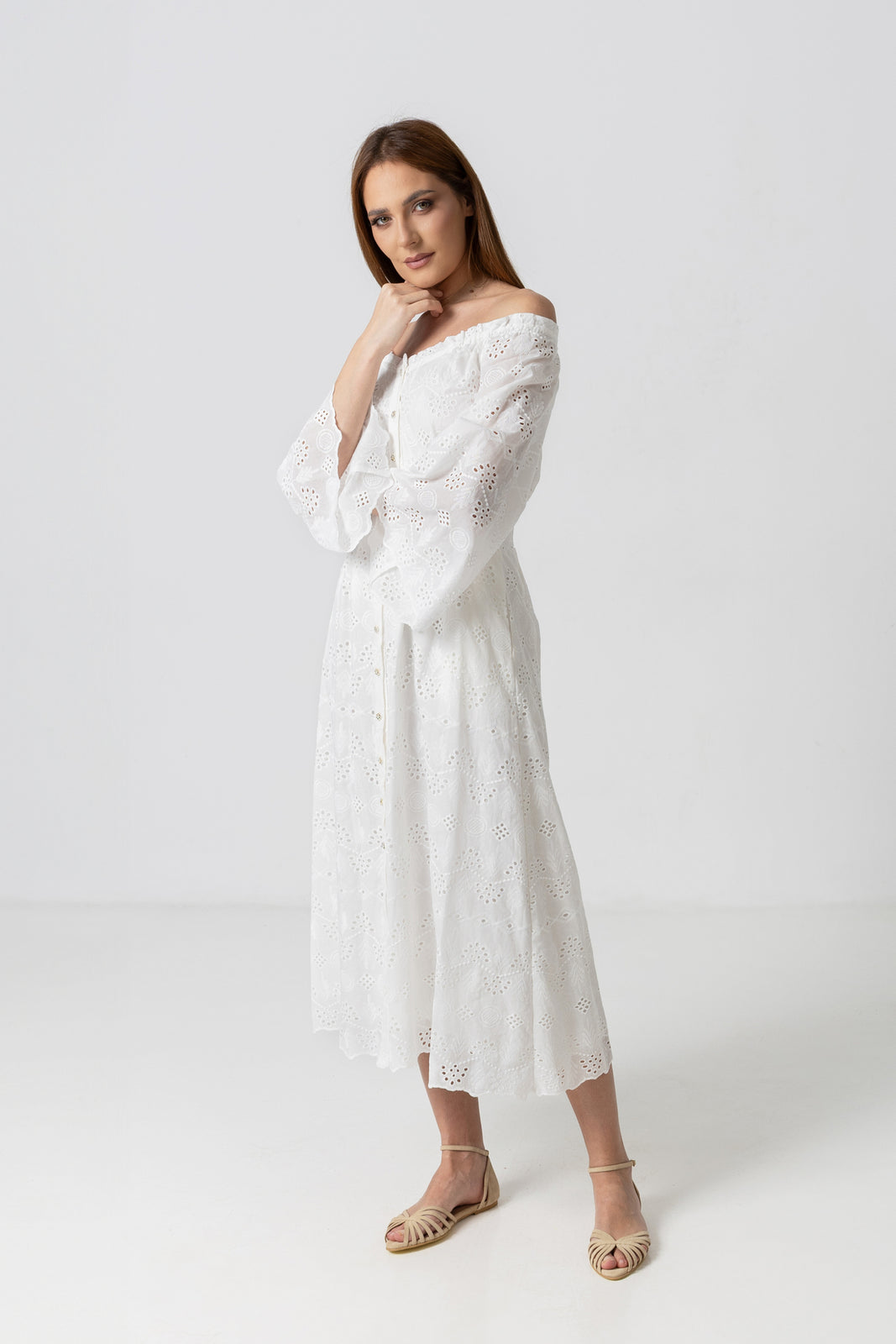 Load image into Gallery viewer, Dusty pink midi dress with cut-out shoulders