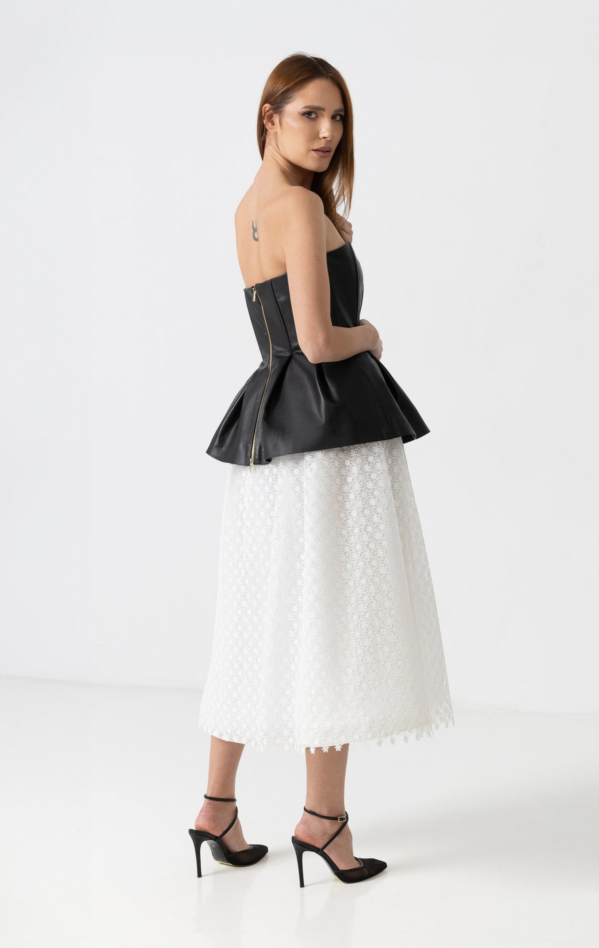 Midi white taffeta skirt