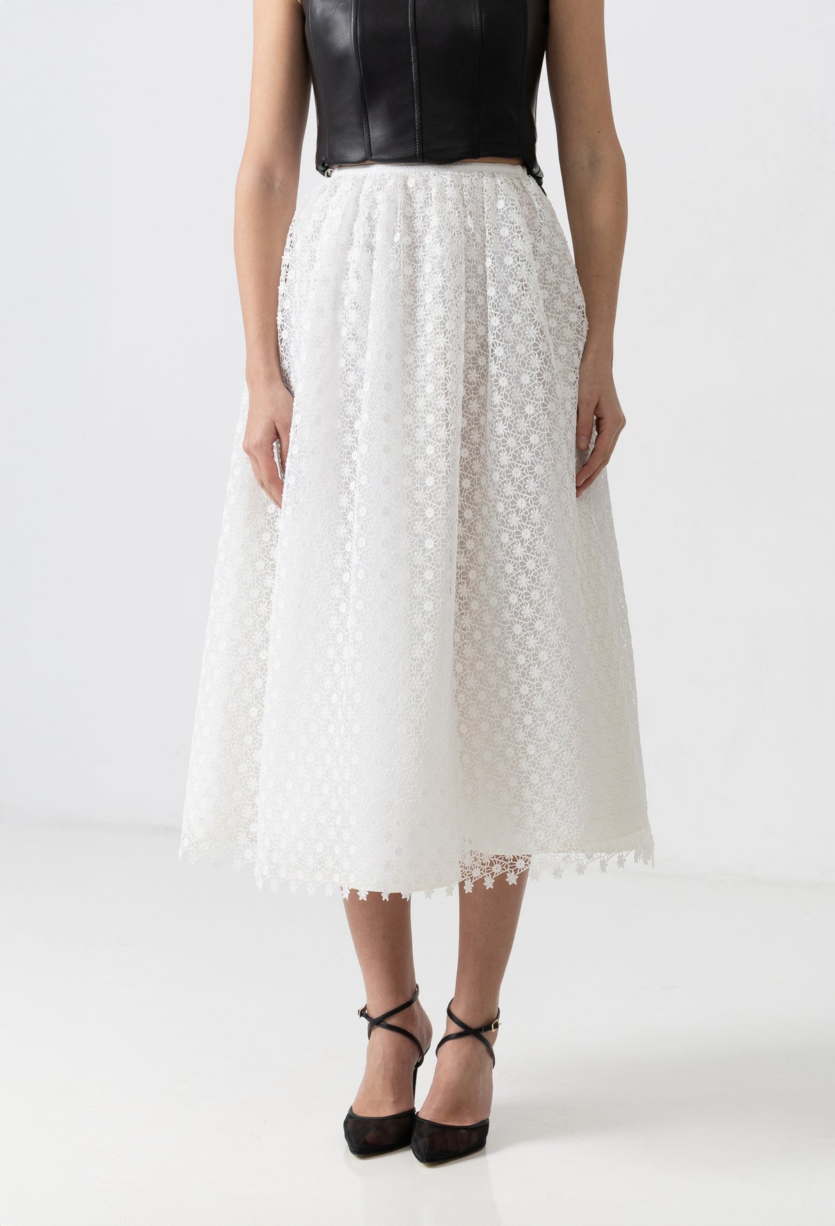 Midi white taffeta skirt