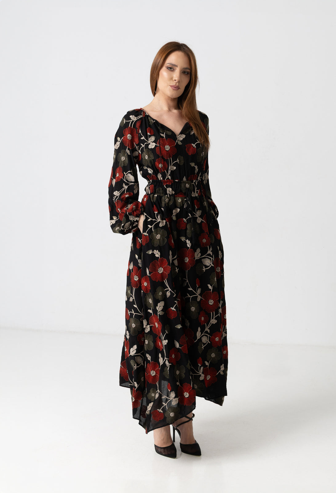 Load image into Gallery viewer, Dusty pink midi dress with cut-out shoulders