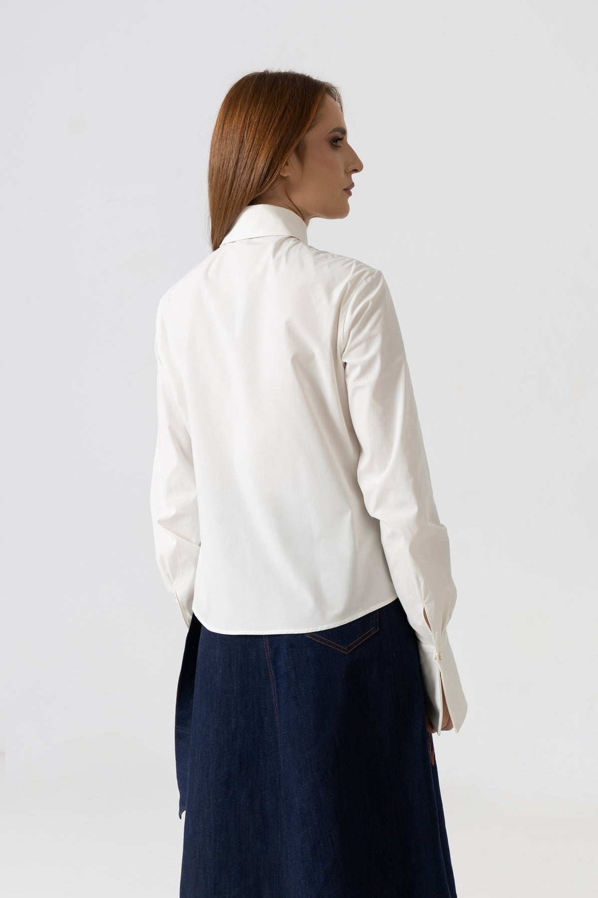 Organza shirt with ivory natural silk and floral embroidery