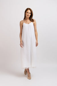 White linen type dress with computerized embroidery