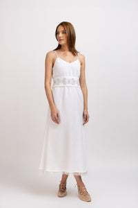 White linen type dress with computerized embroidery