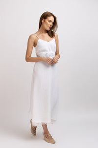 White linen type dress with computerized embroidery