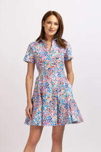 Short cotton dress with floral print and short sleeves