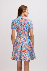 Short cotton dress with floral print and short sleeves