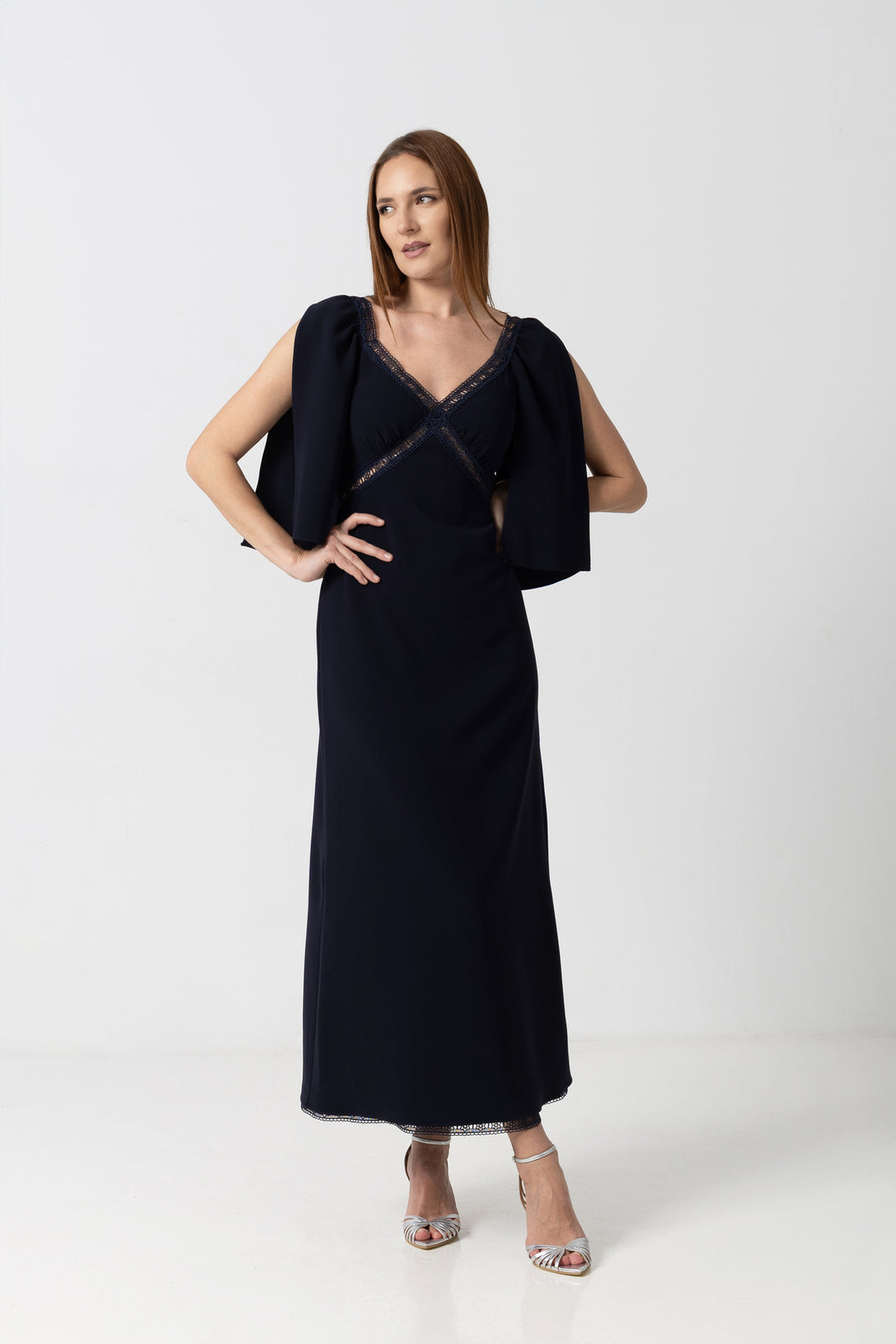 Load image into Gallery viewer, Dusty pink midi dress with cut-out shoulders