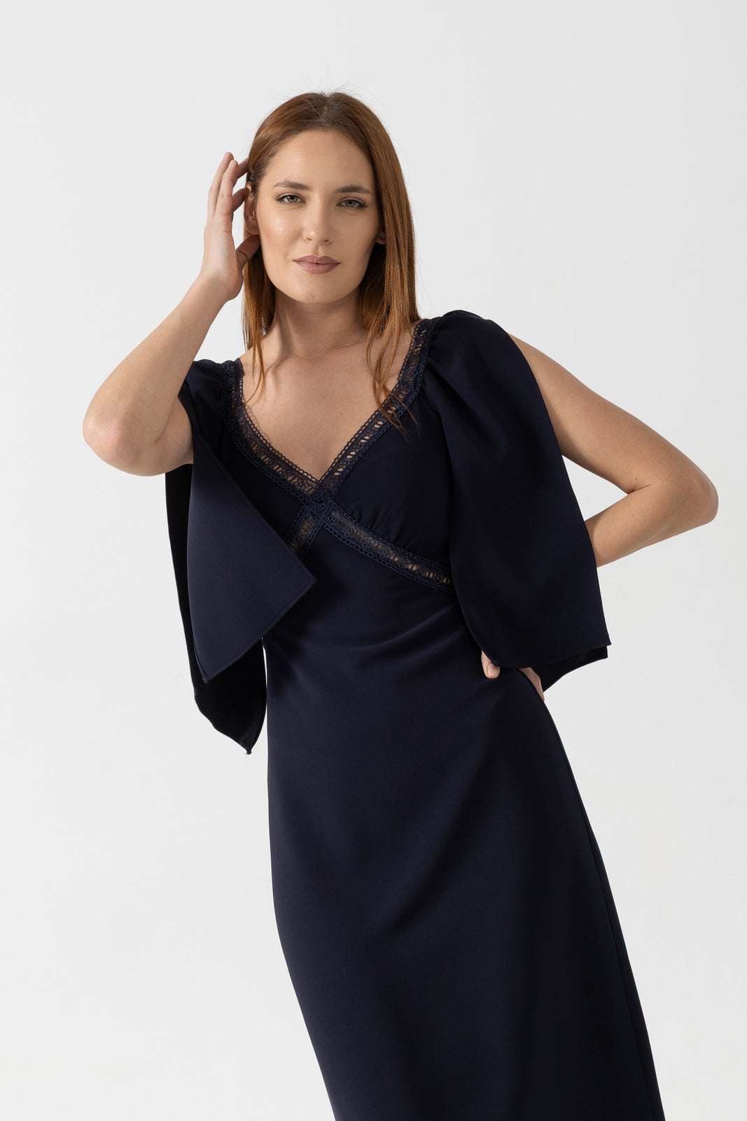 Load image into Gallery viewer, Dusty pink midi dress with cut-out shoulders