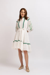 White linen type dress with computerized embroidery