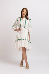 White linen type dress with computerized embroidery