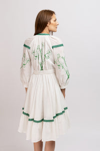 White linen type dress with computerized embroidery