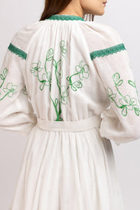 White linen type dress with computerized embroidery