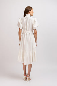 White linen type dress with computerized embroidery