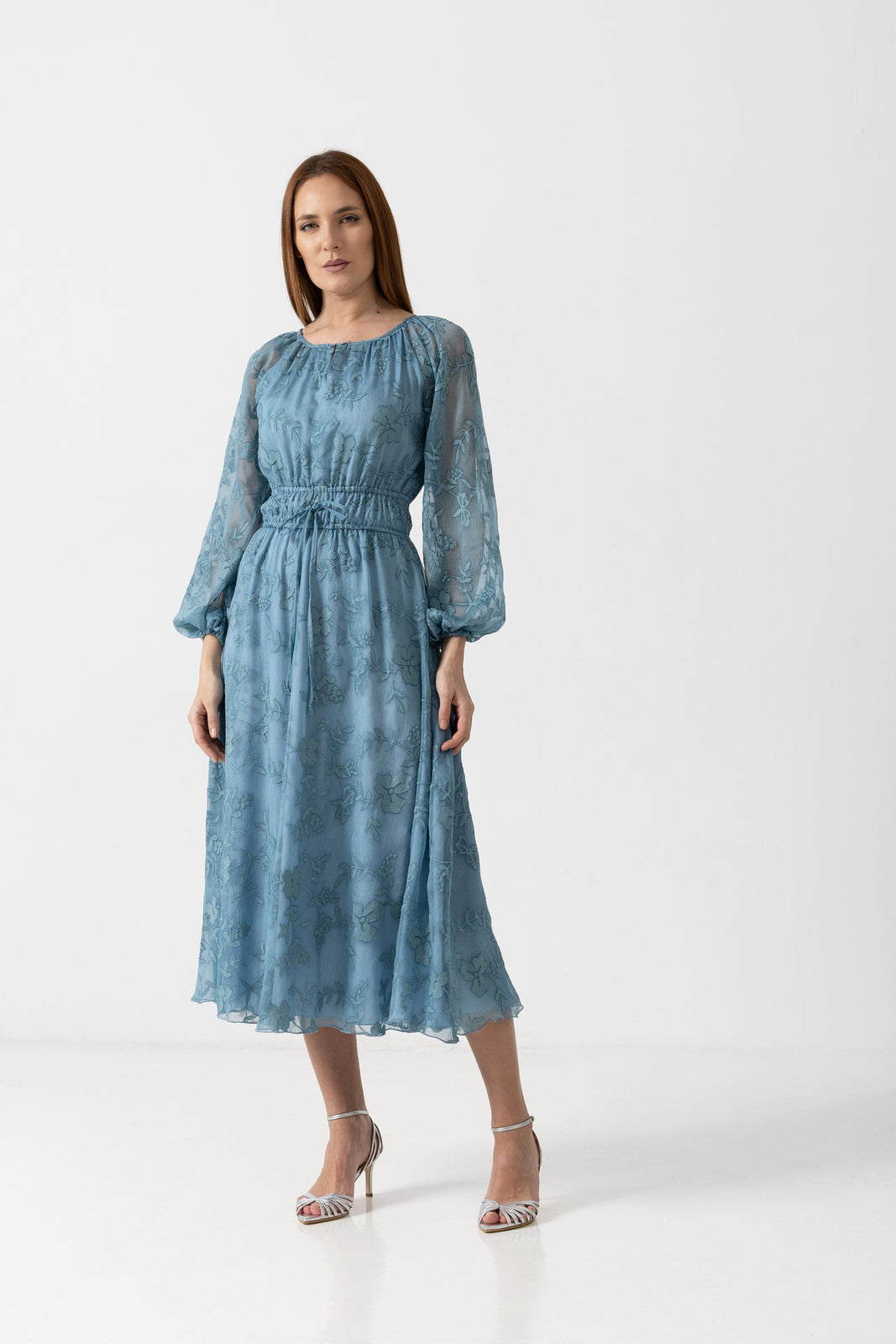 Load image into Gallery viewer, Dusty pink midi dress with cut-out shoulders