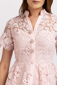 Short white floral lace dress with short sleeves