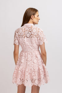 Short white floral lace dress with short sleeves