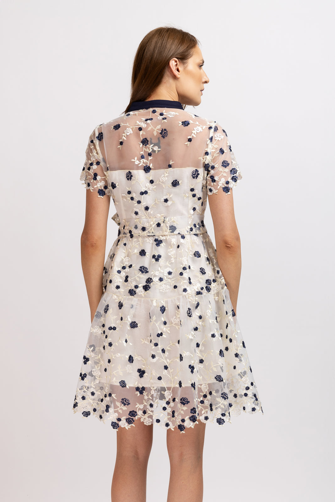 Load image into Gallery viewer, Short organza dress embroidered with flowers 