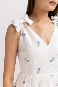 White cotton shirt dress with broken embroidery