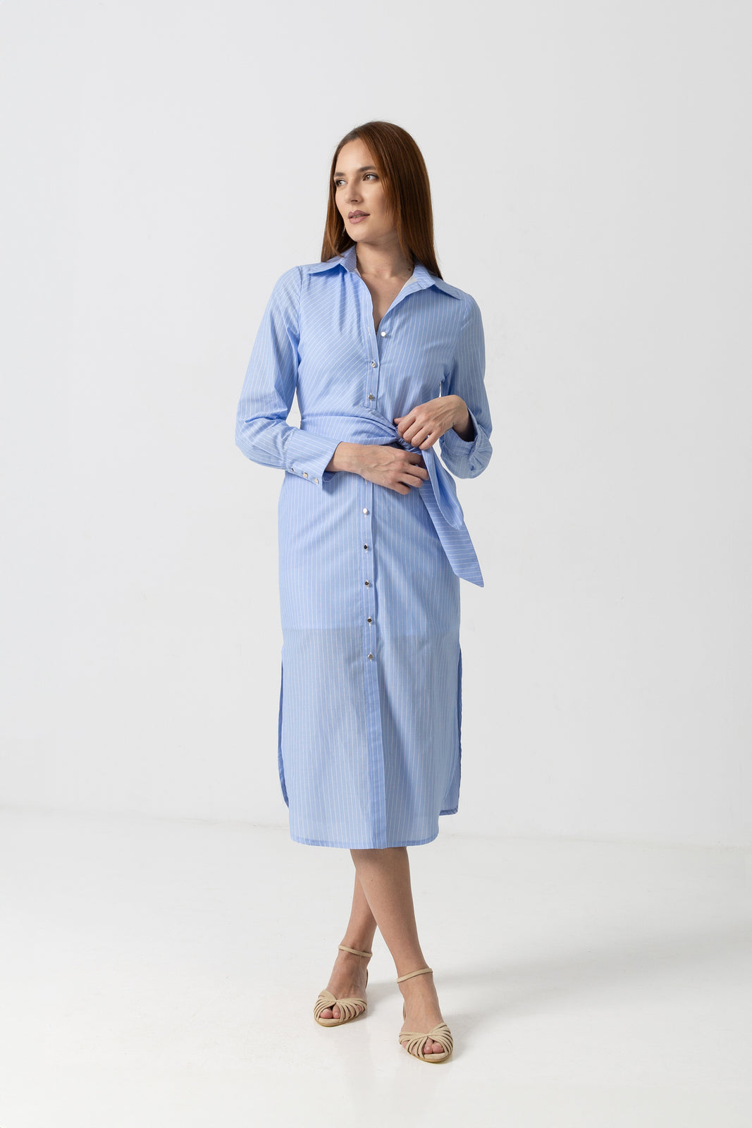 Load image into Gallery viewer, Dusty pink midi dress with cut-out shoulders