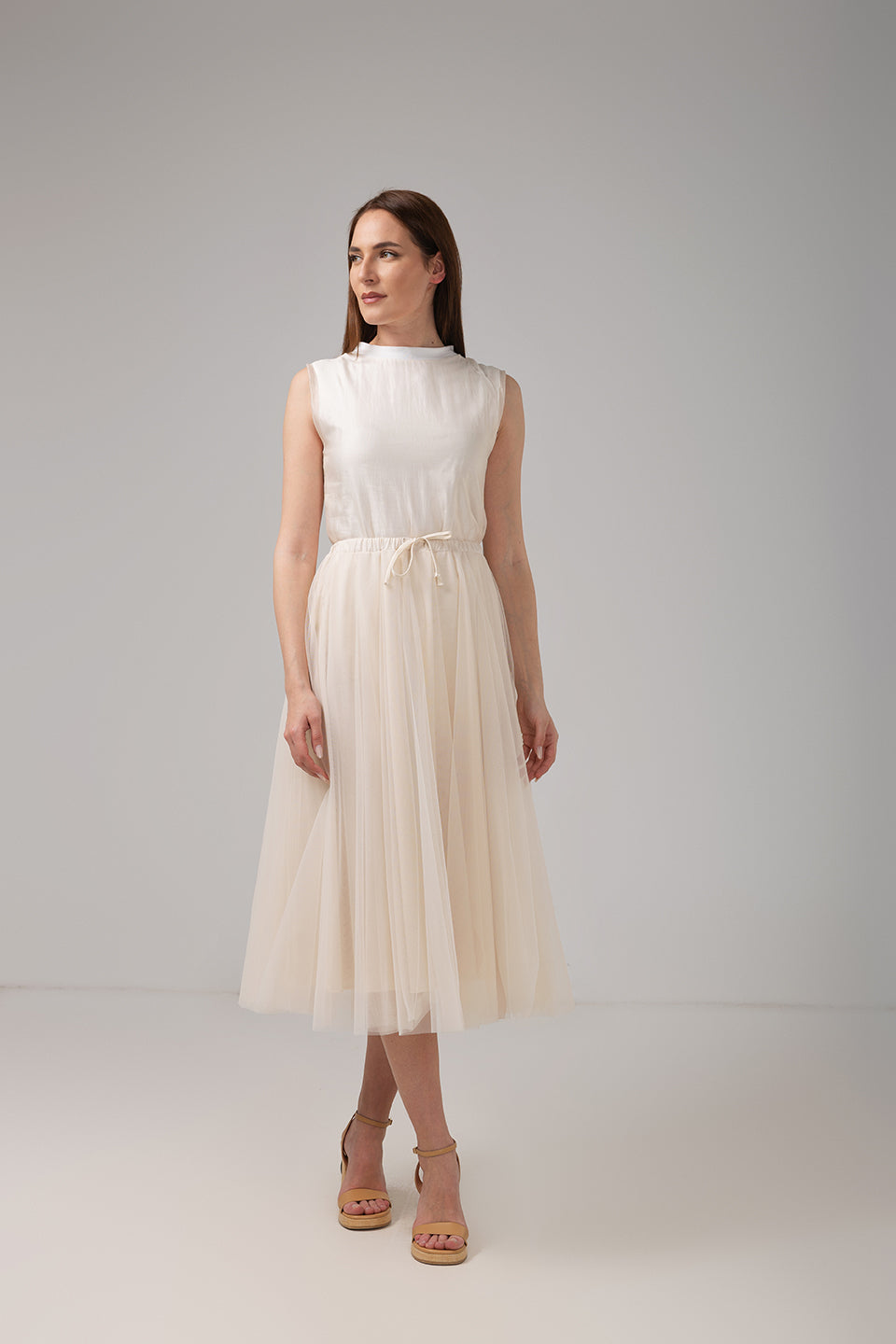 Load image into Gallery viewer, Yellow midi pleated skirt with elastic band