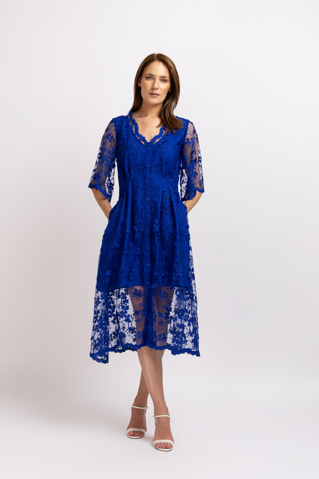 Load image into Gallery viewer, Royal blue lace midi dress