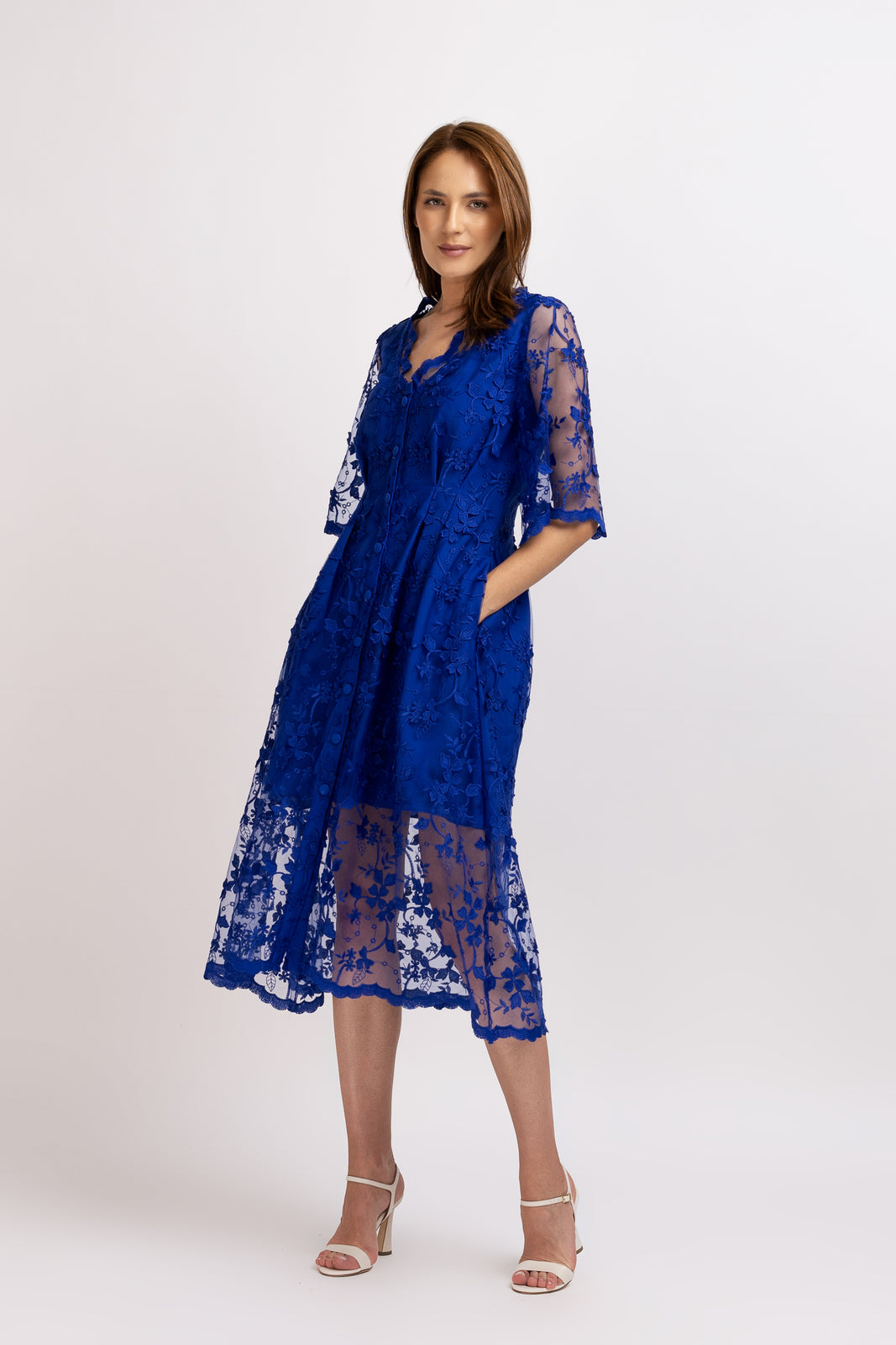 Load image into Gallery viewer, Royal blue lace midi dress