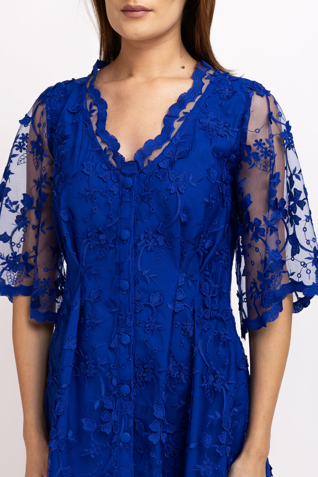 Load image into Gallery viewer, Royal blue lace midi dress