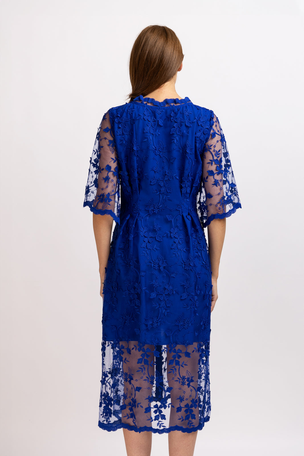 Load image into Gallery viewer, Royal blue lace midi dress