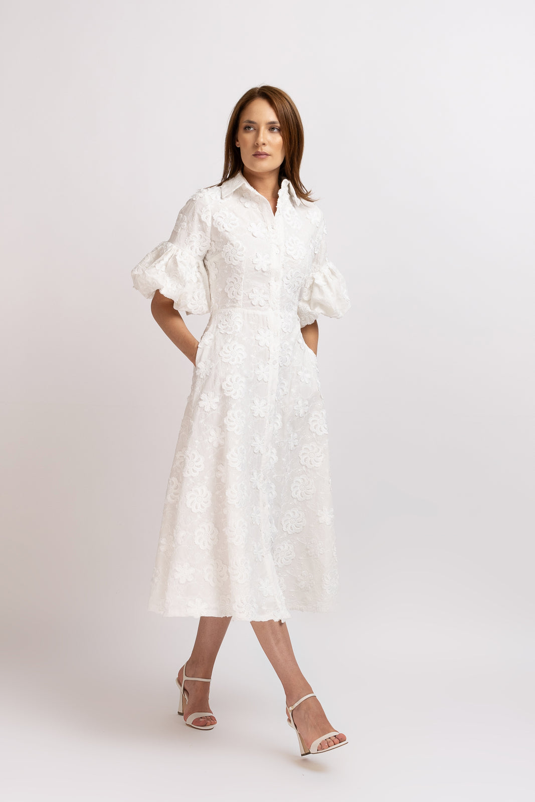Load image into Gallery viewer, Fuchsia cotton midi dress with short sleeves and drawstring at the waist