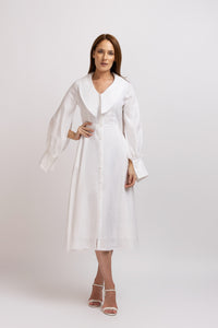 White linen dress with computerized embroidery