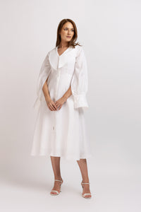 White linen dress with computerized embroidery