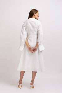 White linen dress with computerized embroidery