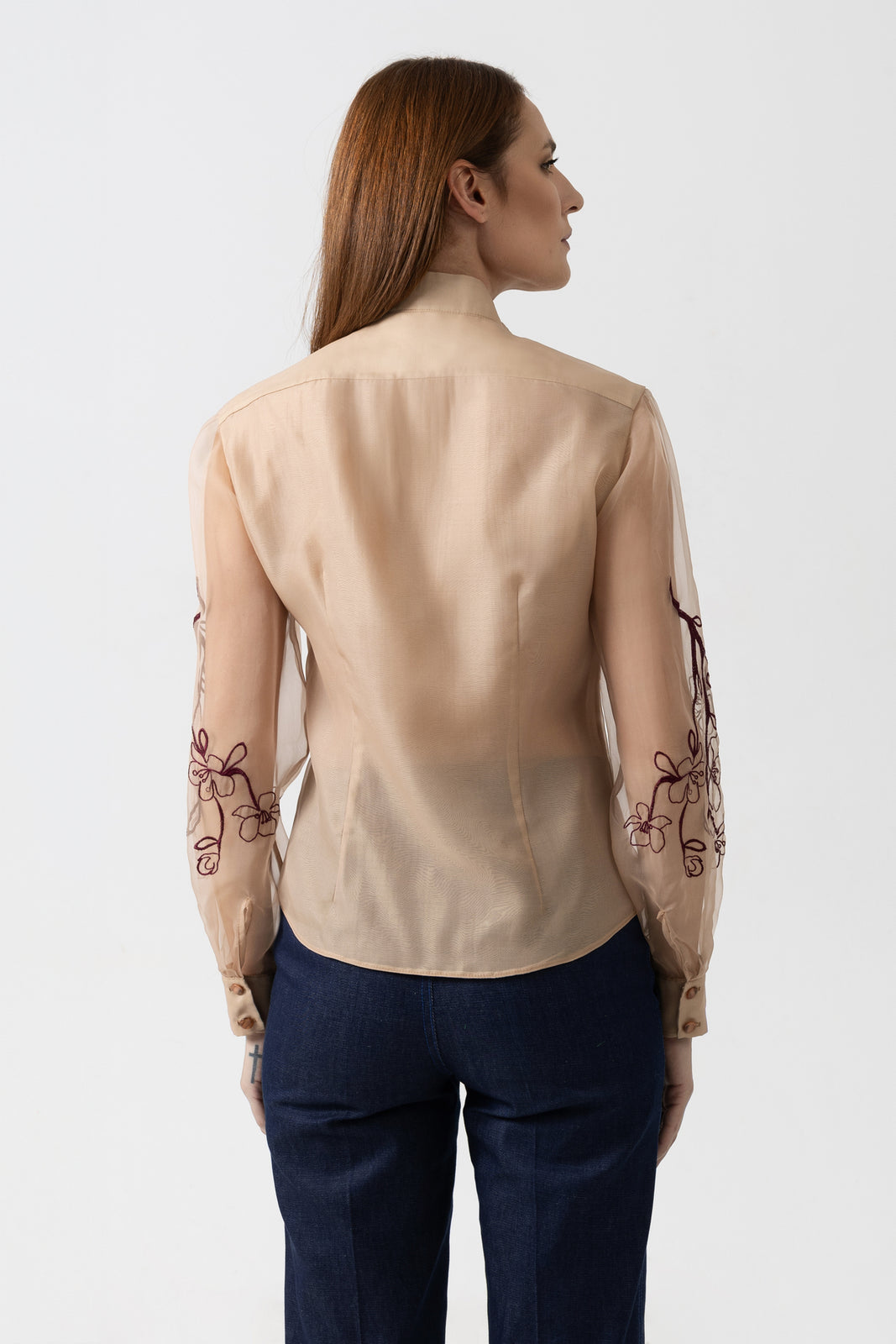 Load image into Gallery viewer, Organza shirt with ivory natural silk and floral embroidery