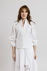 Tunic shirt with purple computer embroidery