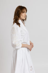 Tunic shirt with purple computer embroidery