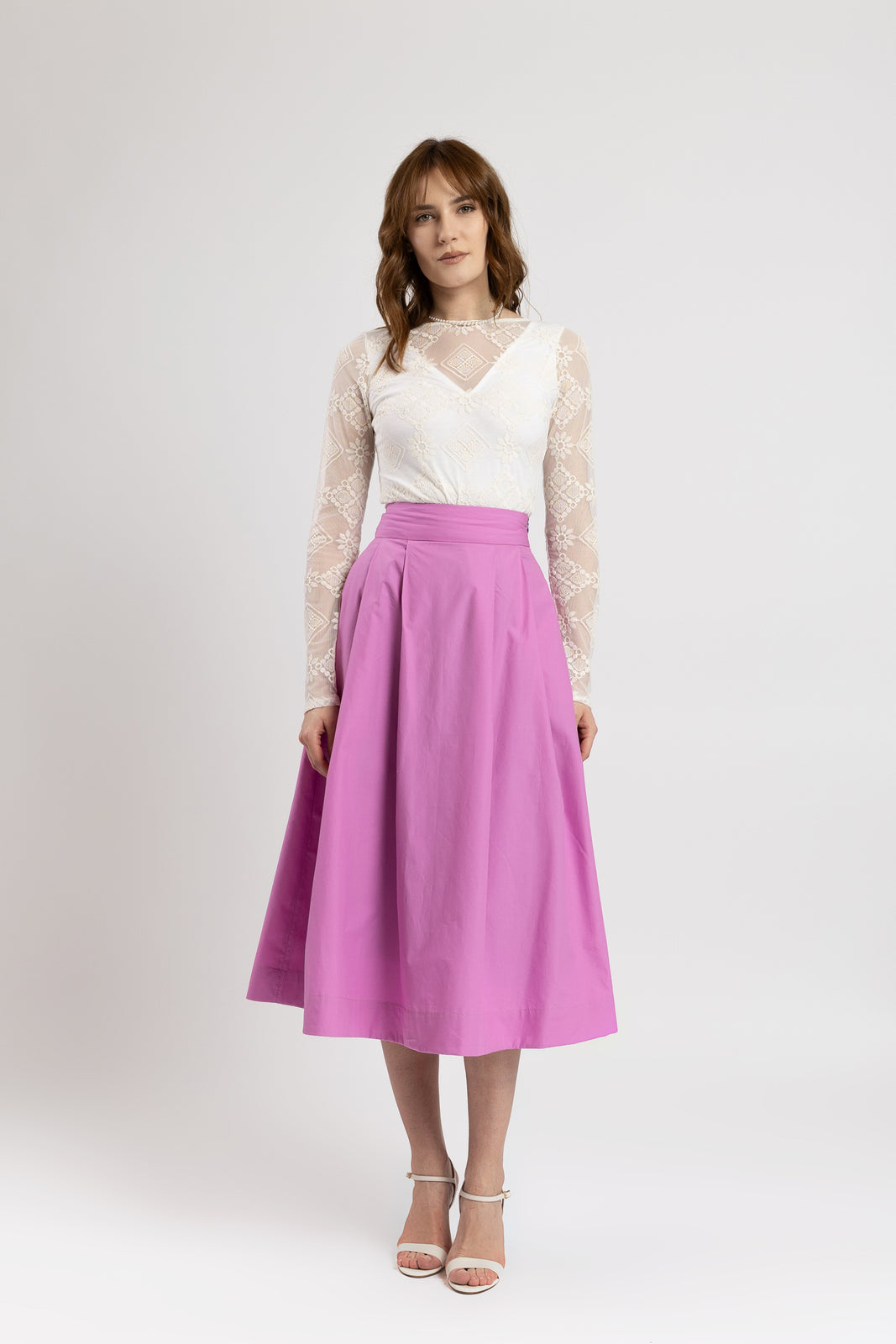 Load image into Gallery viewer, Pink cotton midi skirt 