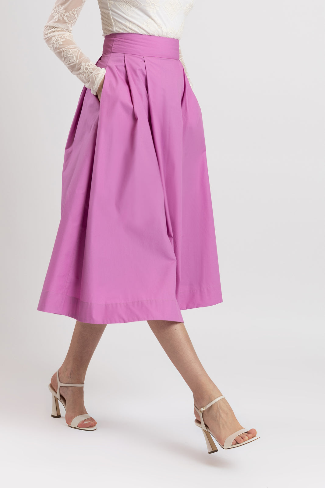 Load image into Gallery viewer, Pink cotton midi skirt 