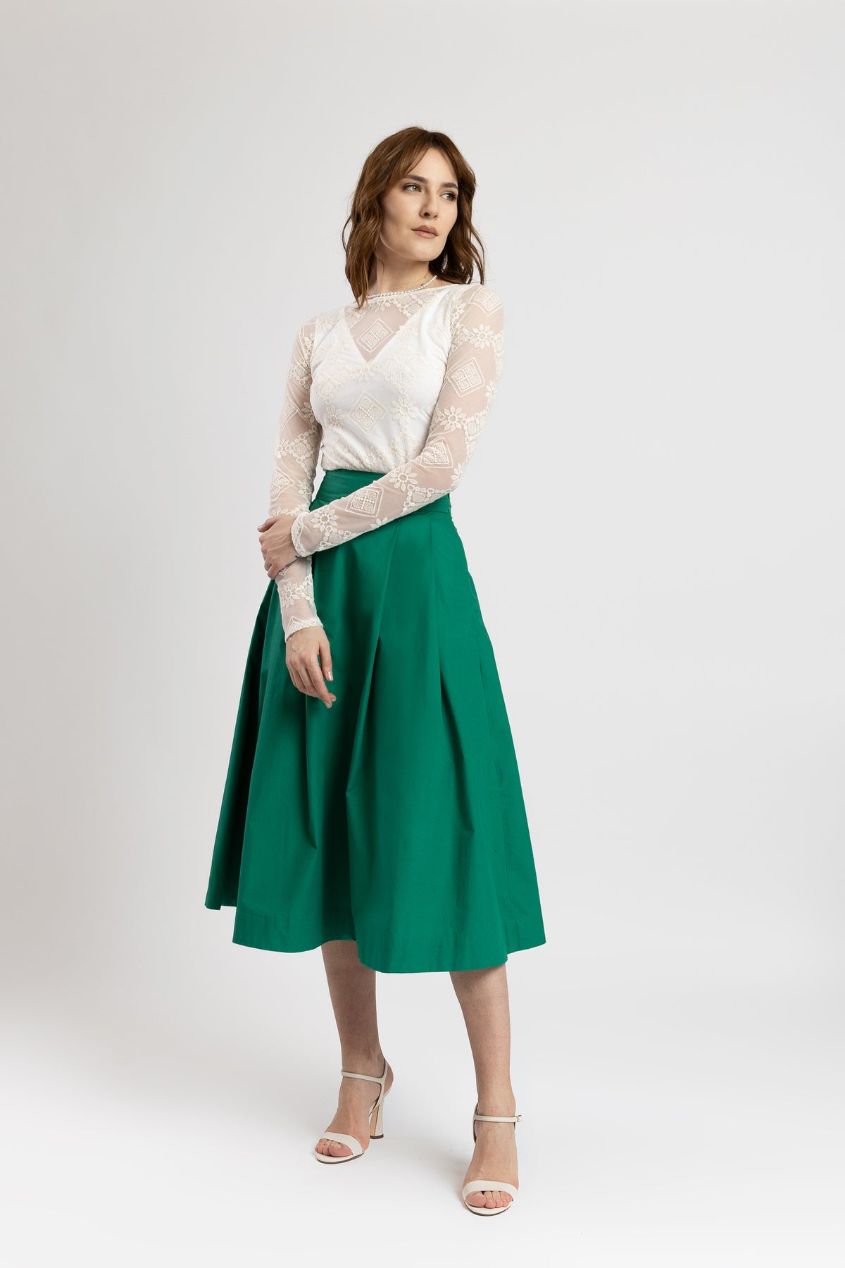 Midi white taffeta skirt