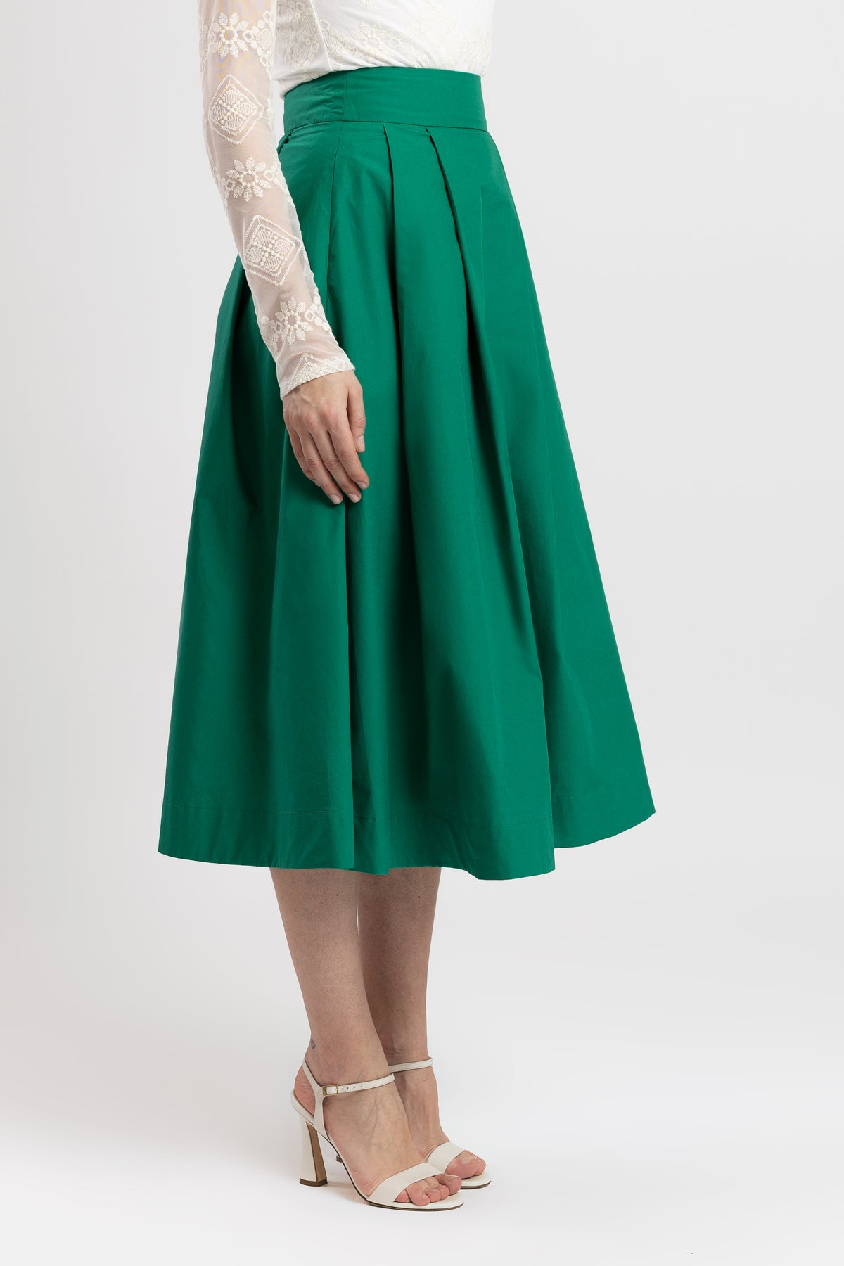 Midi white taffeta skirt