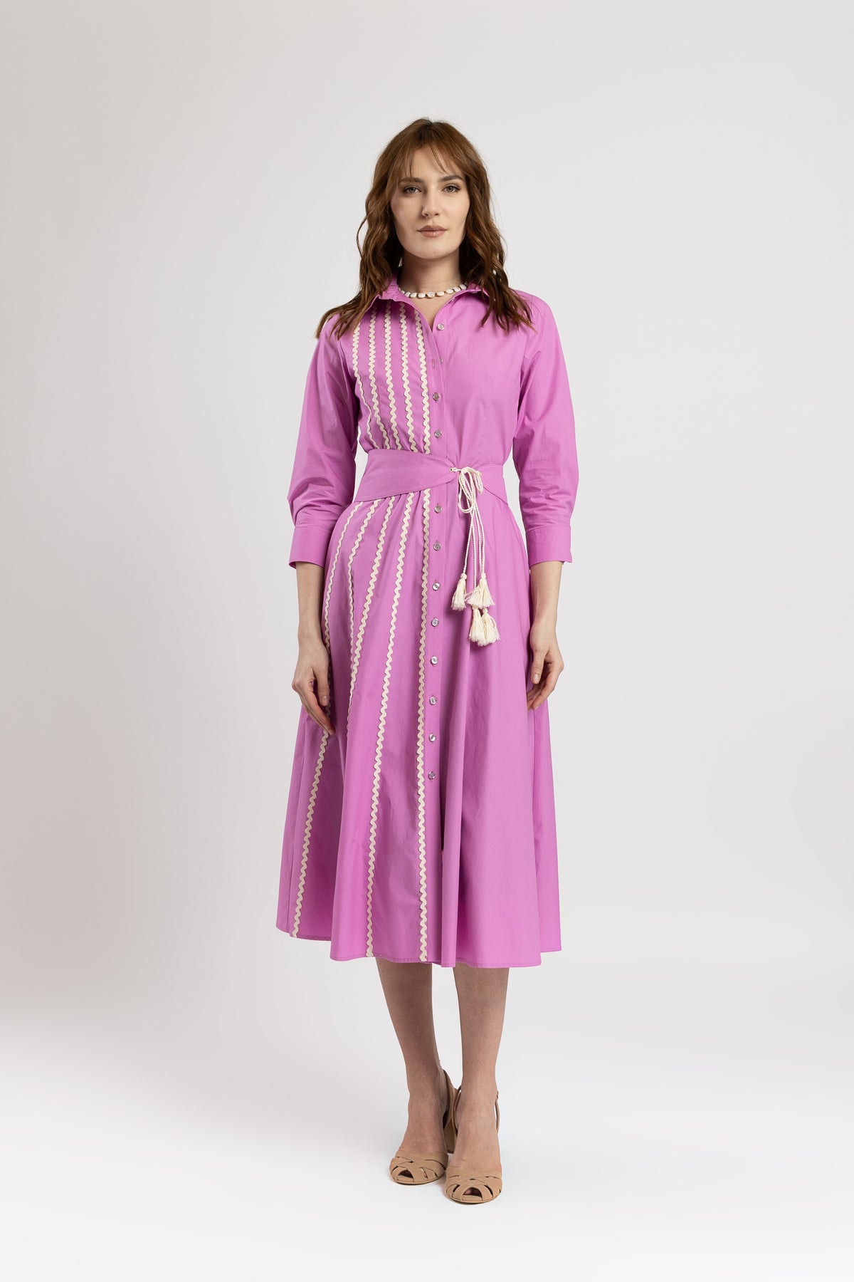 Rochie camasa roz cu aplicatii macrame