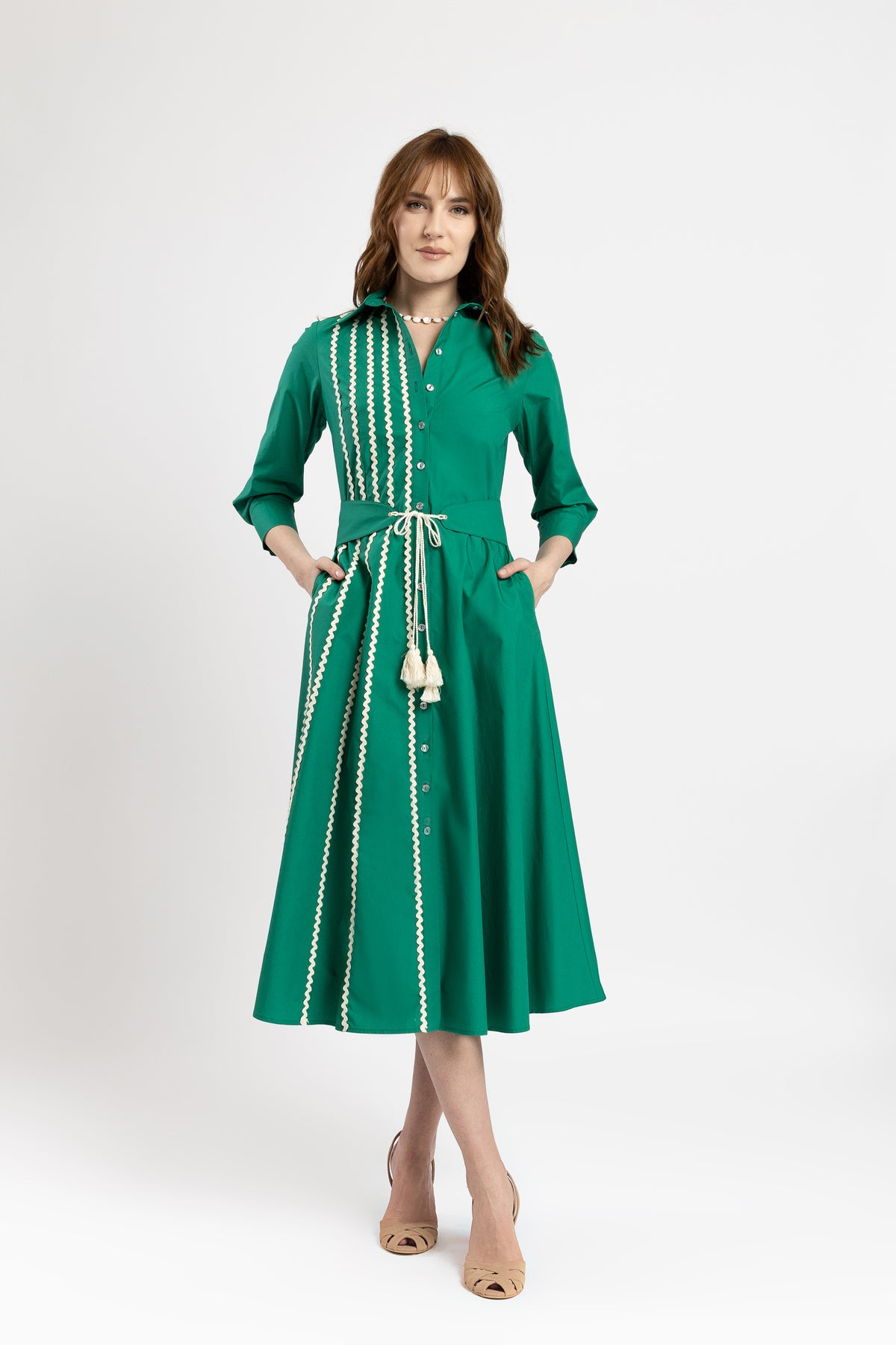 Rochie camasa verde deschis cu aplicatii macrame