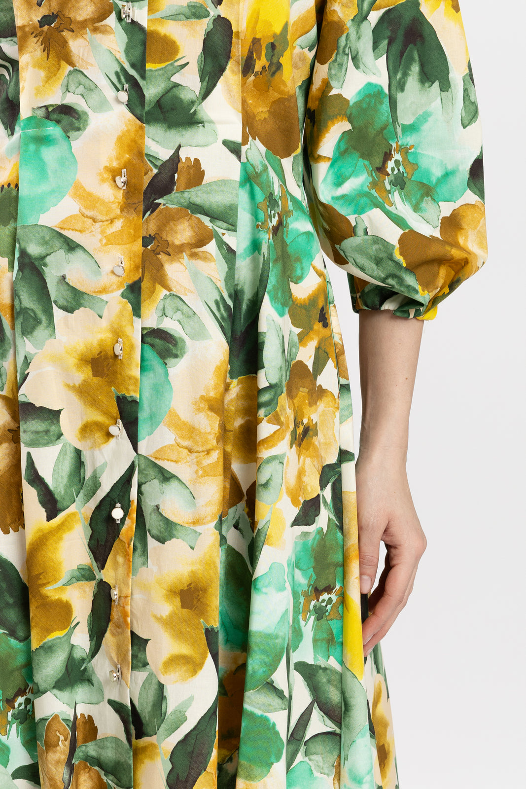 Incarca imaginea in galerie, Rochie camasa tip tunica cu imprimeu floral si maneci bufante