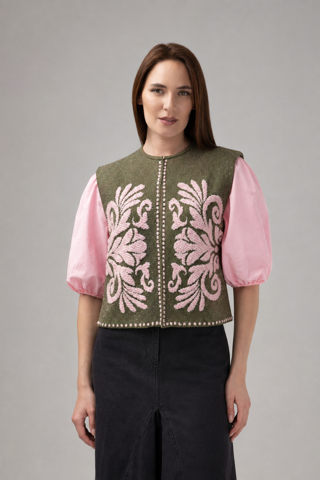 Load image into Gallery viewer, Ecru wool midi jacket with "Tree of Life" embroidery