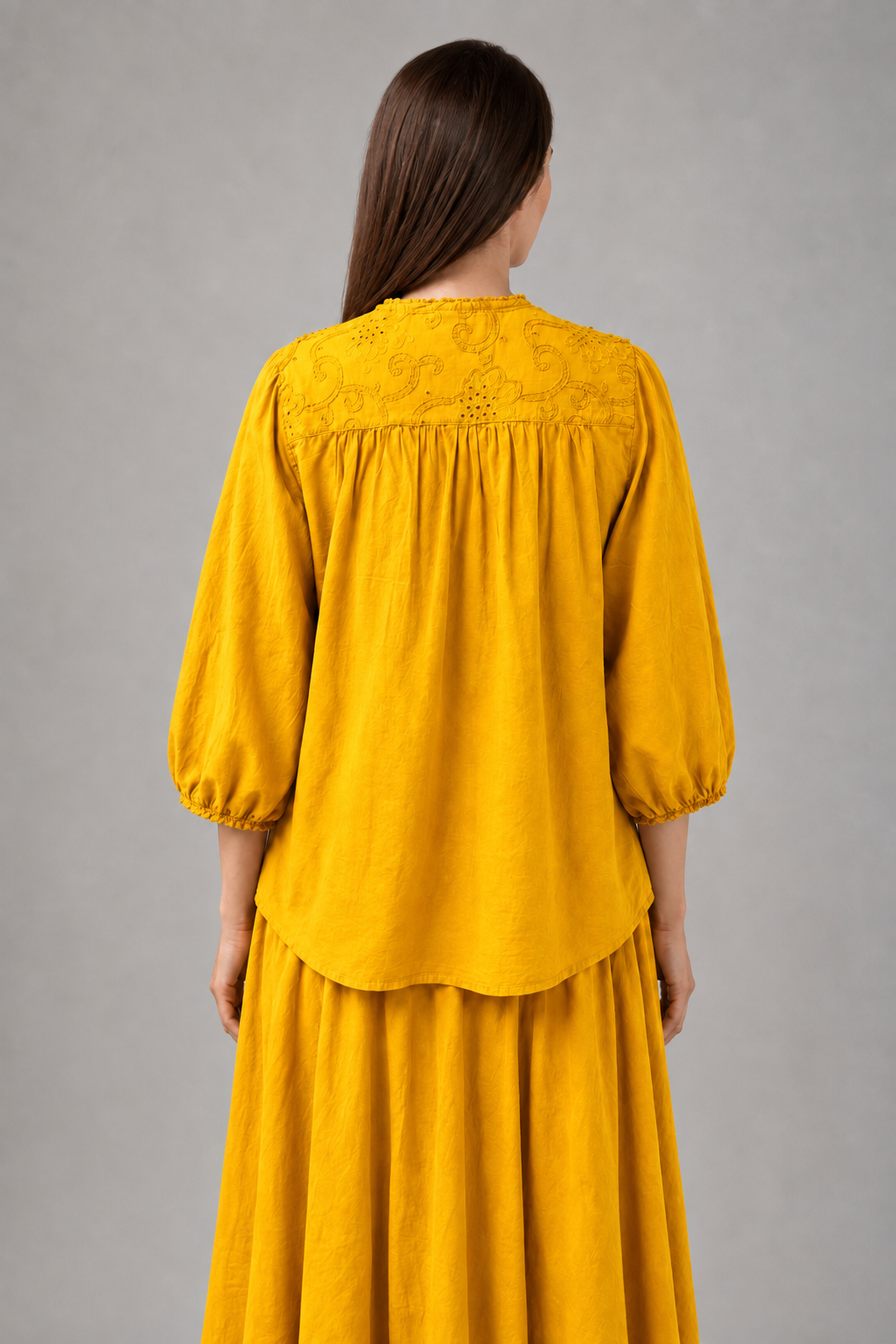 Incarca imaginea in galerie, Bluză Oversized din Bumbac cu Broderie – Galben Muștar