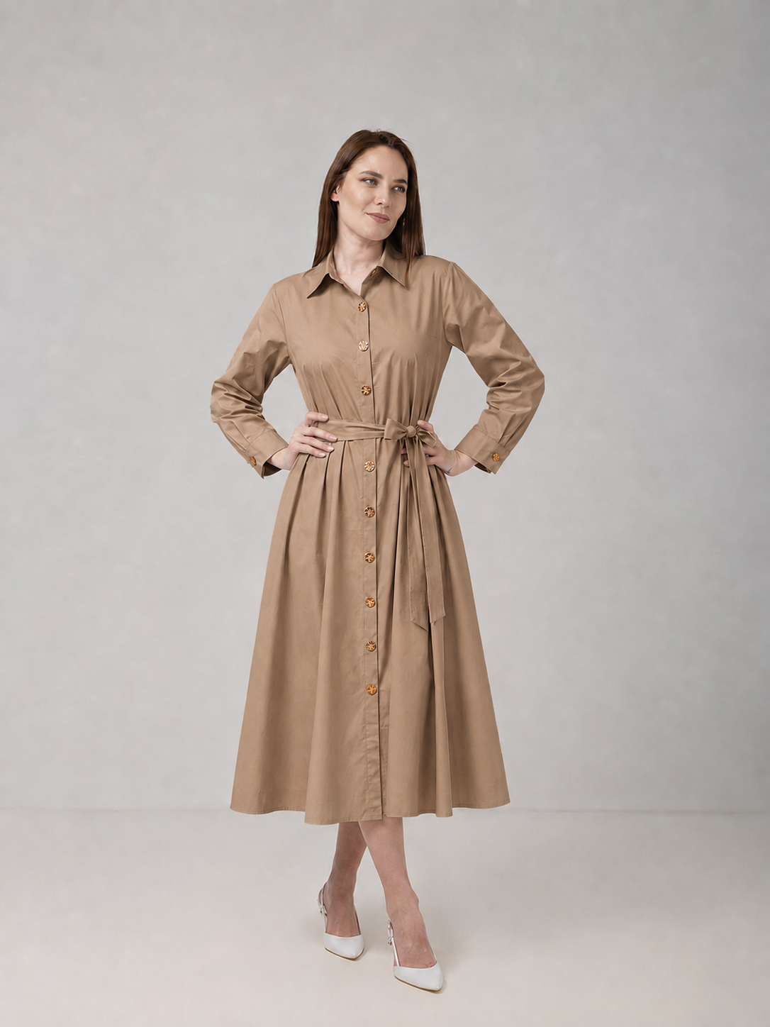 Load image into Gallery viewer, Dark green cotton shirt dress with macrame applications