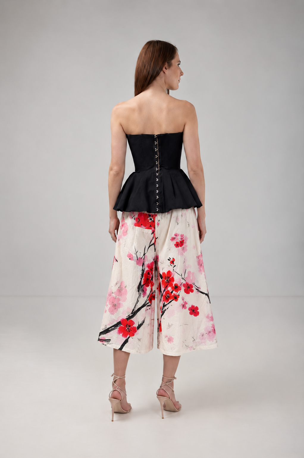 Incarca imaginea in galerie, Fustă-Pantaloni Ivoar cu Imprimeu Floral Roșu din Bumbac