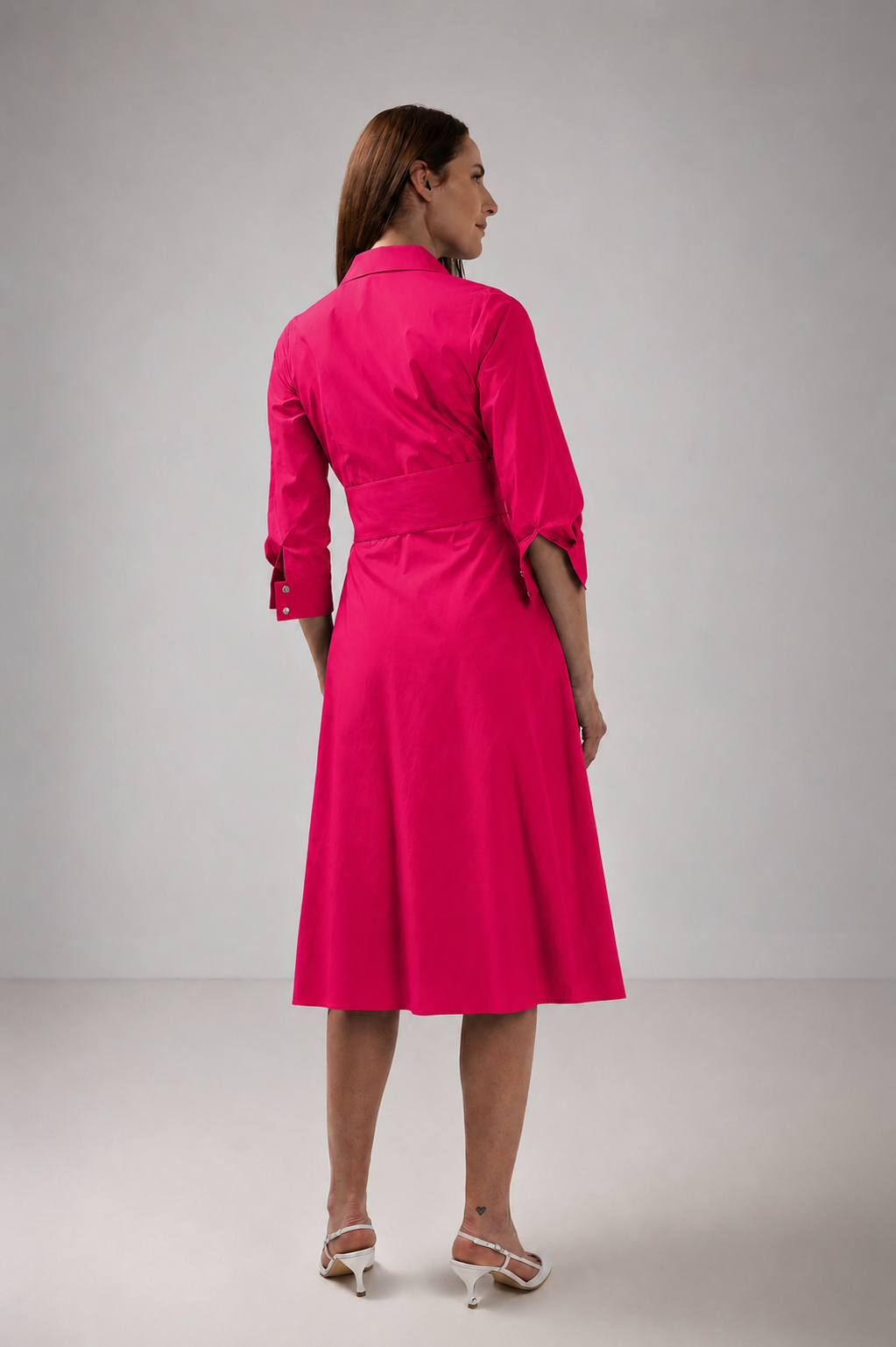 Load image into Gallery viewer, Dark green cotton shirt dress with macrame applications