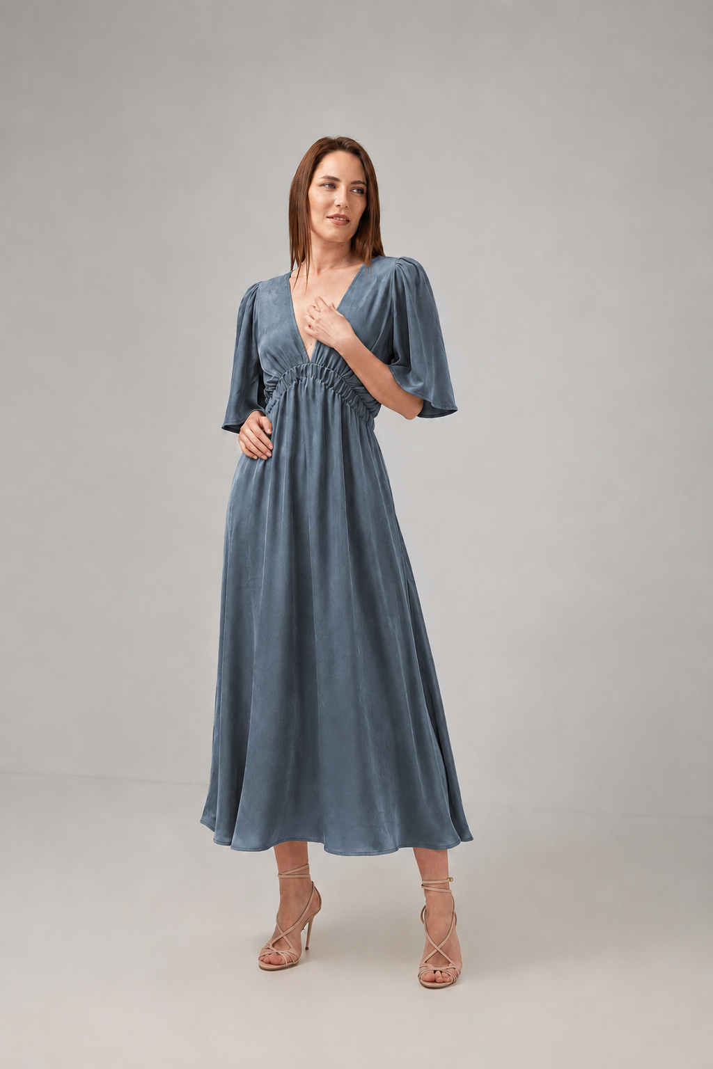 Load image into Gallery viewer, Midi dress in printed viscose and macrame appliqué